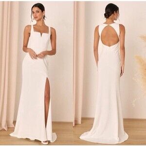 Lulus Everlasting Promise White Notched Backless Mermaid Maxi Dress Size XS NWT
